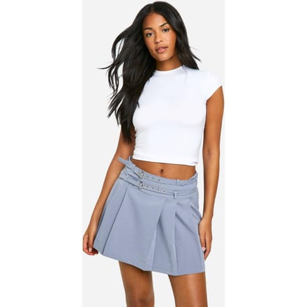 boohoo Dames Hoge geplooide minirok met gesp riem | Grijs | Maat: 36