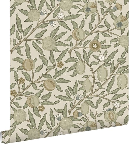 ESTAhome behang exotisch fruit en bladeren olijfgroen - 50 x 900 cm - 131168