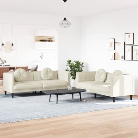 vidaXL - 2-delige - Loungeset - met - kussens - fluweel - crèmekleurig