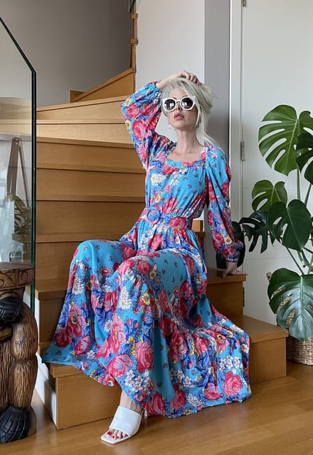Blousejurk/SIRMAZA/BLAUW/BLOEMIG