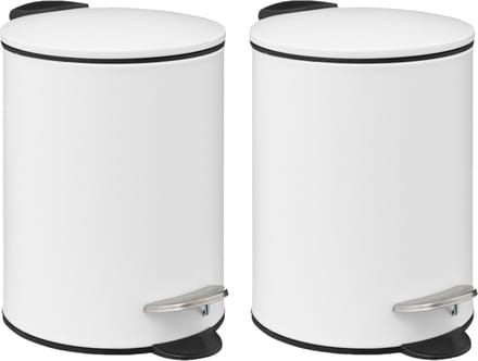 5Five Pedaalemmer - 2x - wit - metaal - 3L - 23 cm - soft close - voor badkamer en toilet