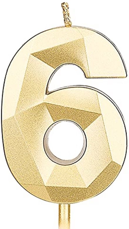 Gouden Glitter Verjaardagskaars Nummer 6 voor Taart Decoratie