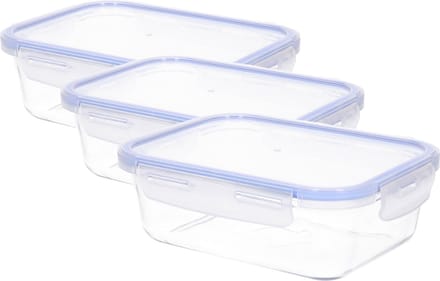 CM Vershoudbakje/lunchbox - 3x - luchtdicht - met clips - glas - 21 x 15 x 7 cm - 1000 ml