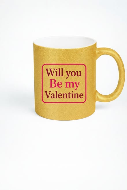 Valentijnsdag Mok Goud Glitter - 'Will you Be my Valentine' - Romantisch Geschenk Liefde