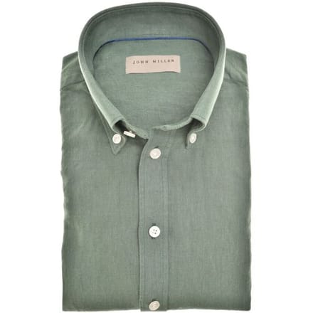 John Miller Overhemd Button Down Casual Slim Linnen Cotton Donker Groen / male