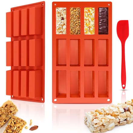 Allecto - Silicone Granola Bars Mold - 12 Cavity Rectangle - Non-Stick Silicone Cake Mold - Geschikt voor Bakken - 2 Stuks