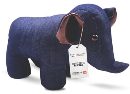 Decoratieve deurstopper olifant denim blauw - deurhouder raambuffer - vloerstopper