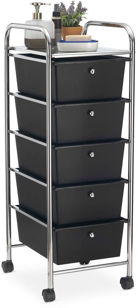 Rolcontainer GINA met 5 lades in chroom/zwart