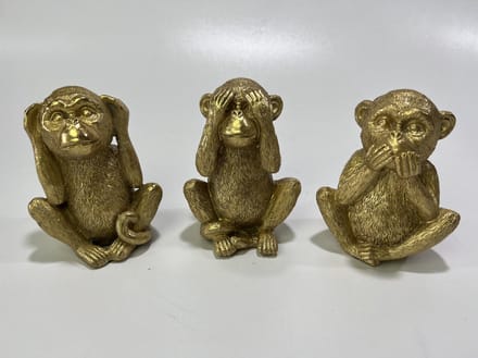 Gouden "horen, zien en zwijgen" aapjes set van 3