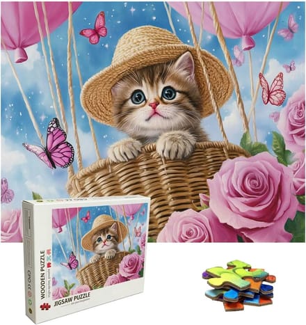 Legpuzzels Volwassenen - Houten Puzzels - Ontspanning Thuis - 1500 Stukjes - 87x57 cm - Bloem Kat