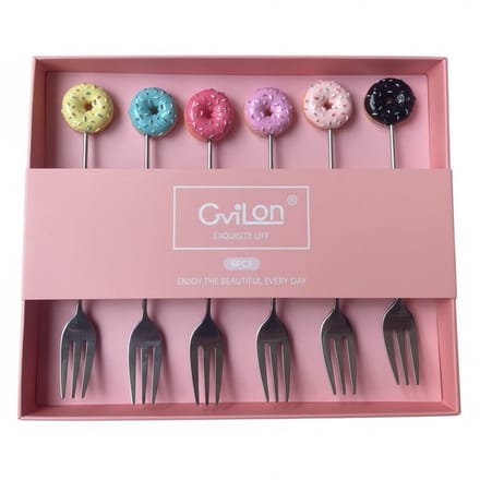GviLon Gebaksvorkjes set-van-6 Donut Spikkel RVS