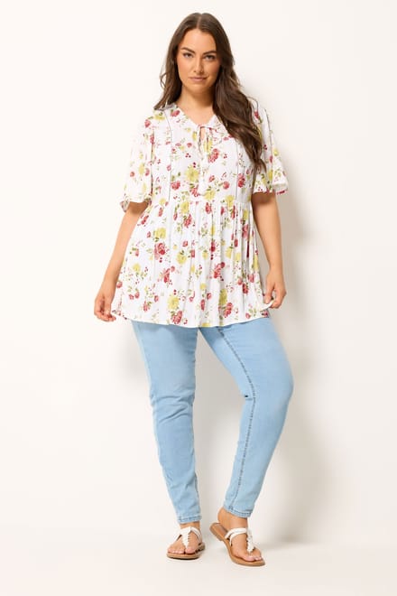Yours Witte Blouse Met Bloemenprint En Engelenmouwen Size 48