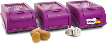 Aardappelbewaardoos | 3x klein 3,5L | PAARS | Uiendoos | Groentebox stapelbare aardappelbox uienopslag aardappelmand fruitcontainer aardappelbox voedselopslagcontainer