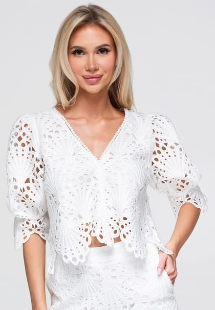 OMBRE Blouse - Slim Fit - Driekwart Mouw - Geen Sluiting Wit L