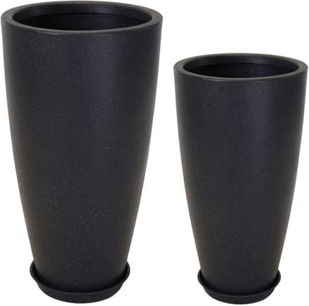 In & Out Deco Vaas set van 2 stuks - hoog 80 en 90 cm - antraciet - met schotel