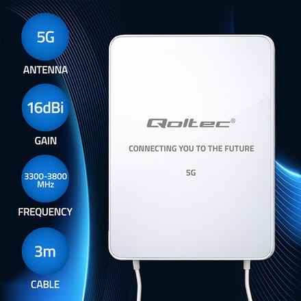 Qoltec 5G LTE-antenne |   16dBi |   richtingsgebonden |   extern |   SMA |   3300-3800MHz |   waterdicht |   3m