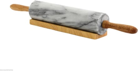 Witte Carrara-marmeren deegroller met houten sokkel