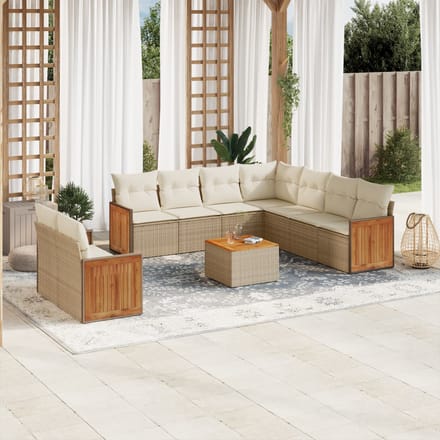 vidaXL - 10-delige - Loungeset - met - kussens - poly - rattan - beige