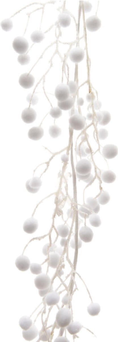Decoris Sneeuwballen slinger - wit - glitters - 130 cm - sneeuwversiering - slingers - Sneeuwdecoratie - winter - Kerstversiering