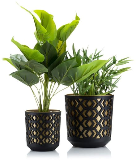 HowHomely Etnic Serie - Bloempotset - Azuur - Zwart en Goud