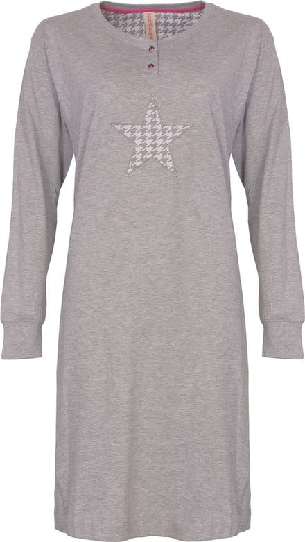 Irresistible Dames Nachthemd - Sterprint - Knoopsluiting - Grijs - Maat M