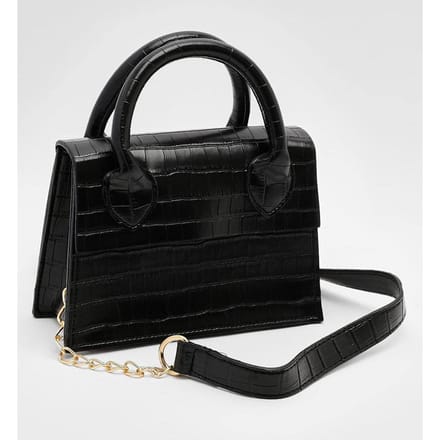 boohoo Dames Patent Croc Crossbody Tas | Black