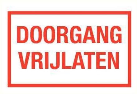 Doorgang vrijlaten tekstbord - kunststof 320 x 200 mm
