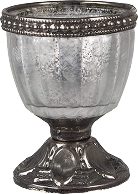Clayre & Eef Theelichthouder Ø 6x8 cm Zilverkleurig Glas