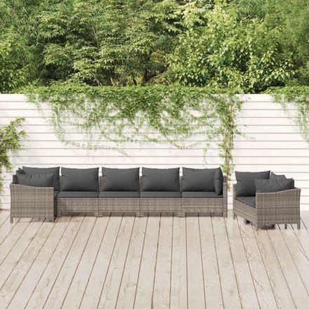 vidaXL - 8-delige - Loungeset - met - kussens - poly - rattan - grijs