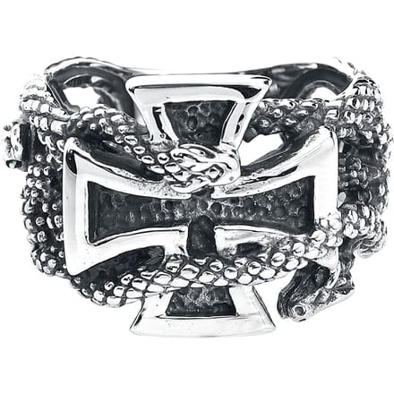 etNox hard and heavy Ring - Eiserne Kreuz mit Schlangen - voor Mannen - zilverkleurig