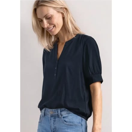 Blouse met korte mouwen, split in de hals en elastische zoom
