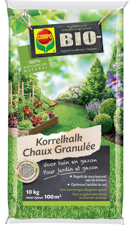 COMPO Bio Korrelkalk - voor gazon en tuin - regelt de zuurtegraad van de bodem - zak 10 kg (100 m²)