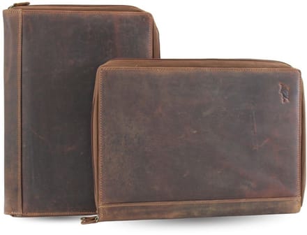 Fana Bags Leren Schrijfmap Bruin Buffelleer - A4 Business Schrijfmap met 2 Compartimenten - iPad/Tablet Vak - Dubbele Documentenmap
