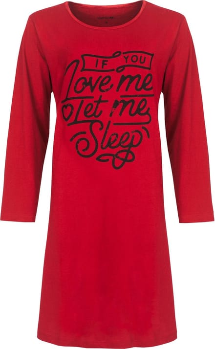 Temptation Dames Bigshirt - Katoen - Zwarte Print - Rood - Maat S