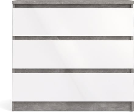 Nada kommode laag met 3 lades, betondecor/wit hoogglans.