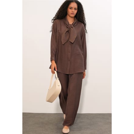 Textuur Shirt En Wijde Pantalon Set