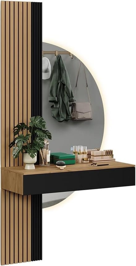 Kaptafel met LED Spiegel 100 cm Eiken Zwart Glamour