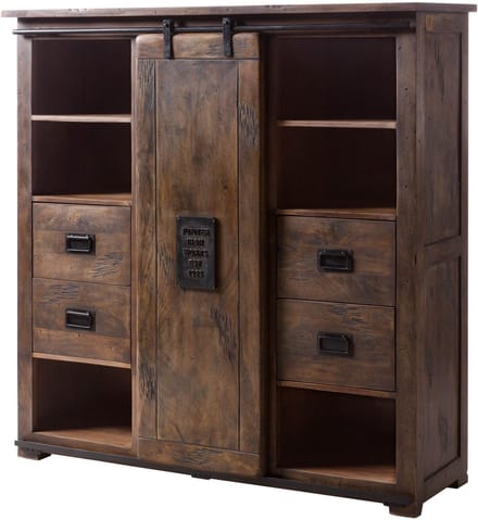 MASSIVMOEBEL24.DE mango highboard bruin 142x45x147 (BxTxH) gelakt gemonteerd RAILWAY volledig massief #462