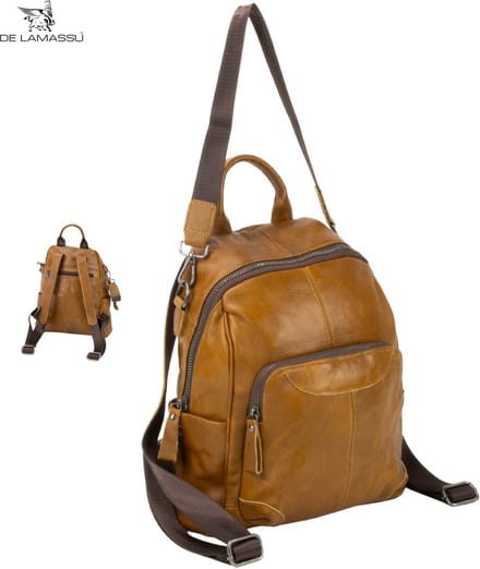 DE LAMASSU® Dames Rugzak Echt Leer – Cognac