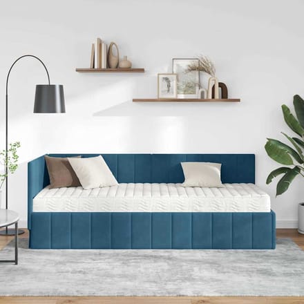 vidaXL - Hoekbedframe - met - Matras - 2 - st - Blauw - 80 - x - 200 - cm - Fluweel