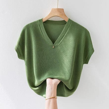 Verhoogde Zomer T-shirt met Korte Mouwen voor Dames, Losse Pasvorm, Oversized, Dunne Top, Basis Gebreide Trui L gray