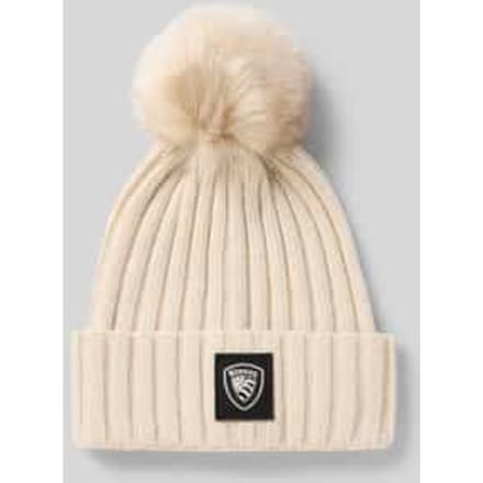 Gebreide muts met pompon en labeldetail model 'LIFE'
