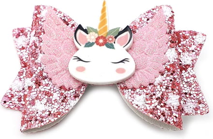 Roze alligator haarclip met unicorn en glitter - 5x8 cm
