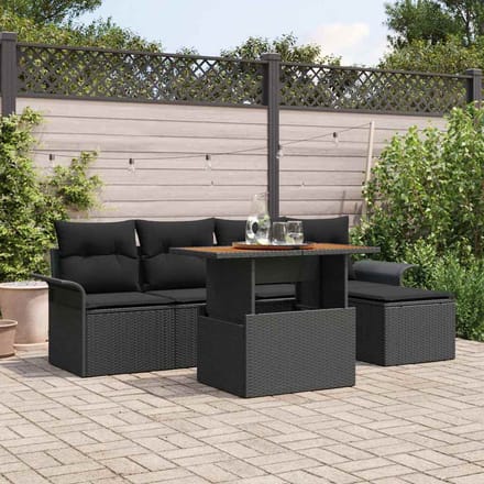 vidaXL - Tuinbank - Set - 6 - st - Zwart - Poly - rattan