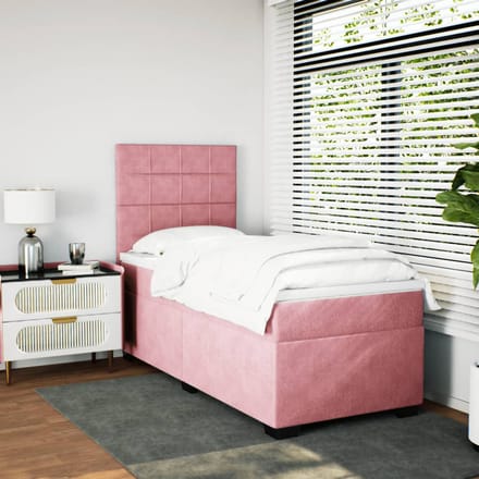vidaXL - Boxspring - met - matras - fluweel - roze - 90x190 - cm