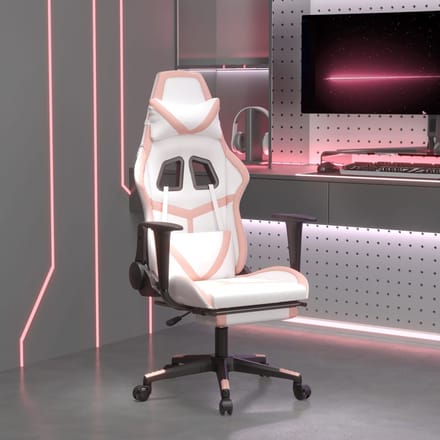 vidaXL - Gamestoel - met - voetensteun - kunstleer - wit - en - roze