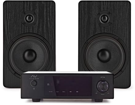 AVCOM Solid State Amplifier with 5 Passive Speakers, Black