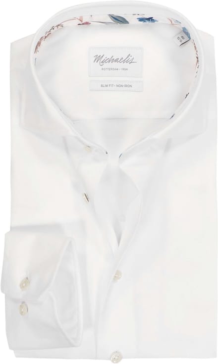 Michaelis slim fit heren overhemd - twill - wit - Strijkvrij - Boordmaat: 39