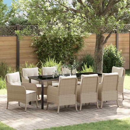 vidaXL - Tuin - Eettafel - Set - 9 - st - Beige - poly - rattan