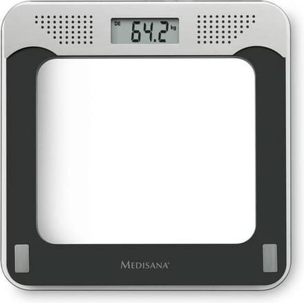 Medisana PS 425 40448 Digitale personenweegschaal Weegbereik (max.): 180 kg Zwart, Grijs, Glas Met spraak